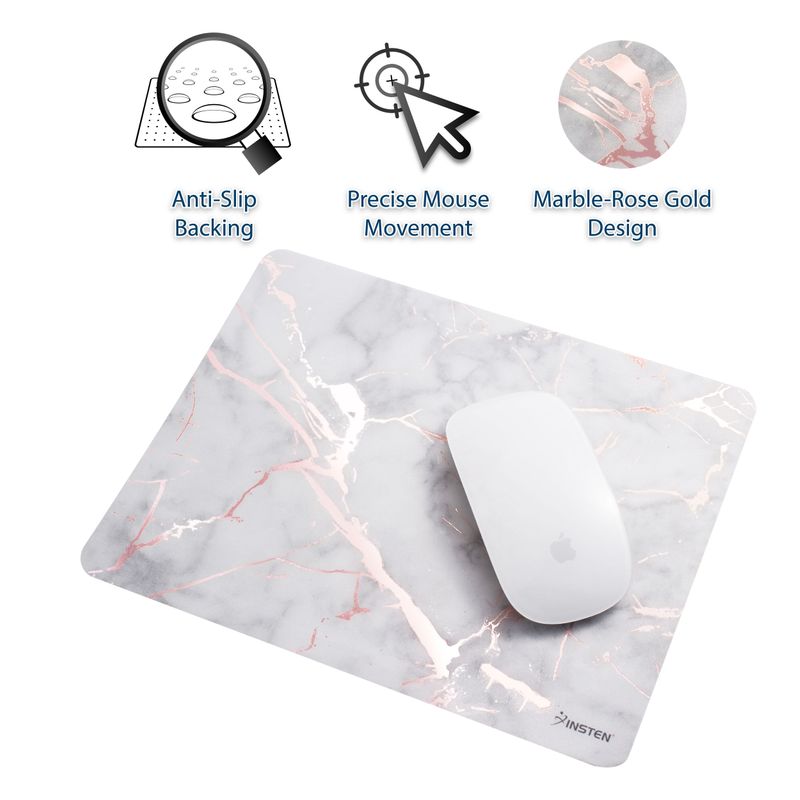 INSTEN Reflective Anti-Slip Marble Mouse Pad, White/ Rose Gold